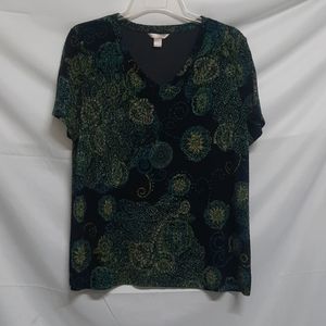 White Stag Semi sheer black teal gold top XL